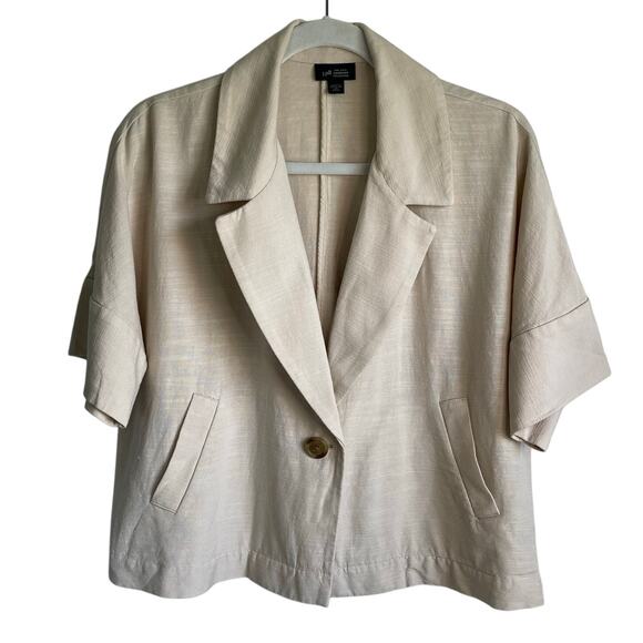 J. Jill Wearever Collared One Button Jacket Beige Lightweight Linen Blend Sz XSP - Picture 1 of 14